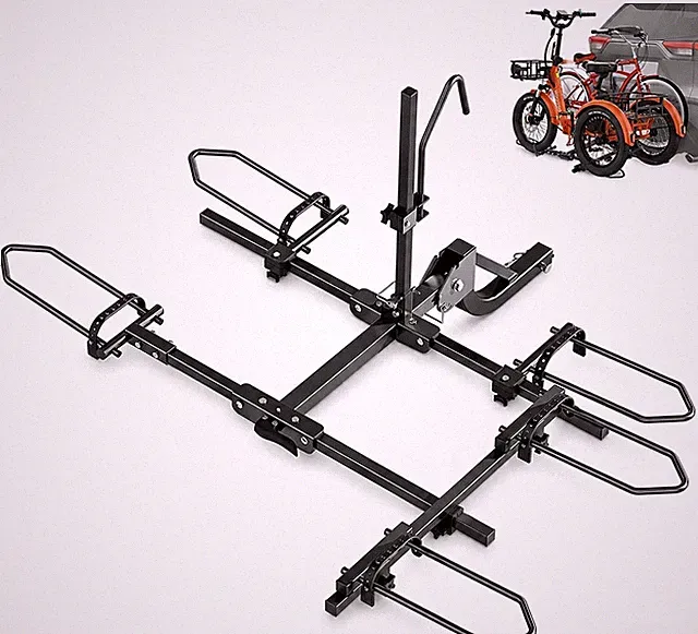 2-Bike Folding Hitch Trike Rack - 270 lbs Capacity, Fits Up to 5" Fat Tires and