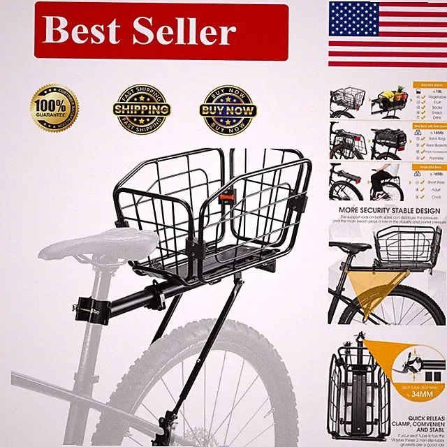 Aluminum Cargo Rack for Bikes - 165LB Load with Waterproof Cover & Bungee Cord