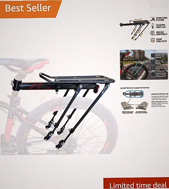 Bicycle Cargo Rack 180lbs Heavy Duty Rear Mount Aluminum for MTB Road City Ki...