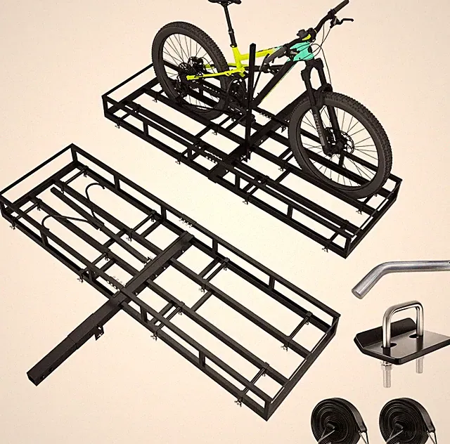 Bike Rack & Cargo Carrier Combo for 2 Electric/Fat Tire Bicycles, Heavy Duty 66"