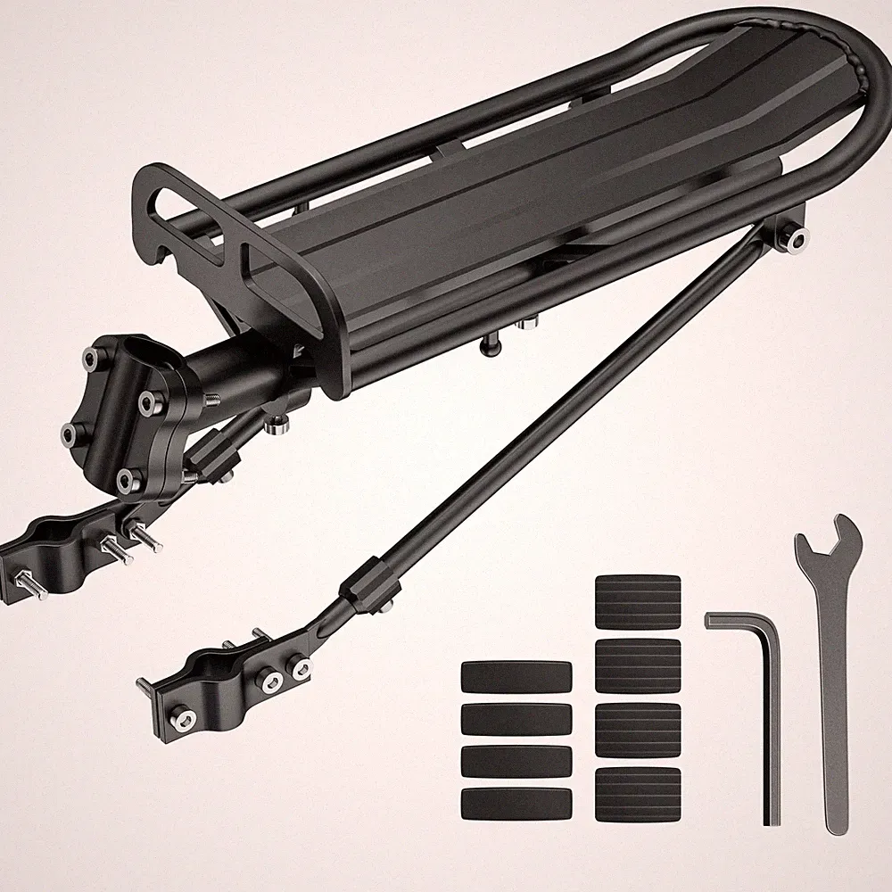 Bike Rear Rack Retractable Aluminum Alloy Bicycle Cargo Mount Black