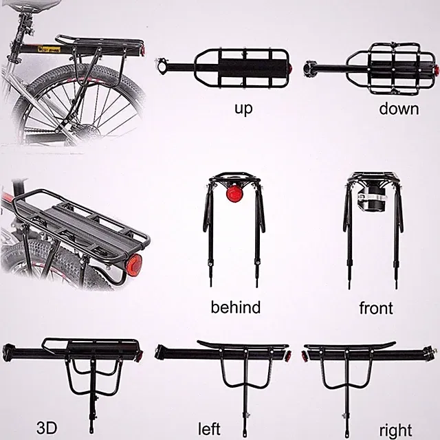 Black Bike Cargo Rack, 110Lb Capacity, Reflective Logo