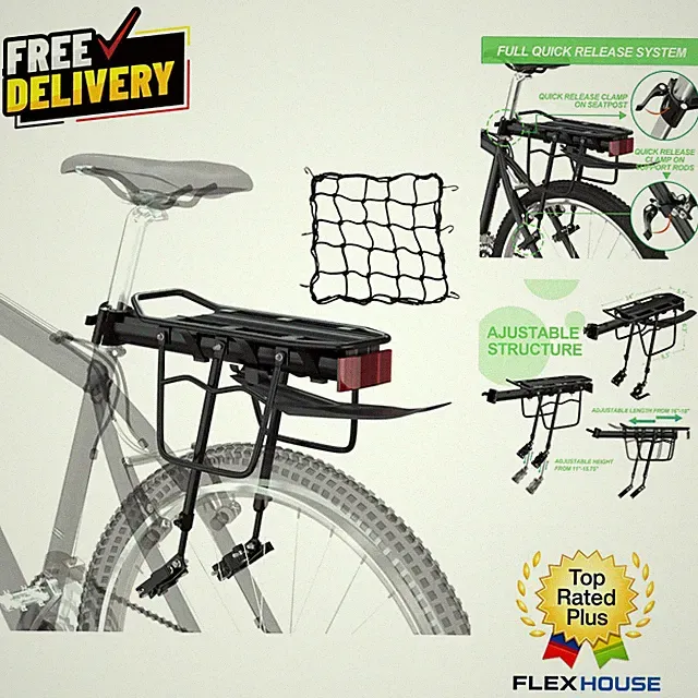 Durable 55 lbs Bike Touring Rack with Adjustable Structure & Bungee Cargo Net
