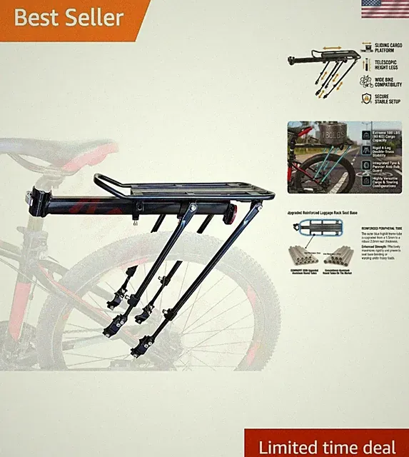 Heavy Duty 2026 Bicycle Cargo Rack - 180lbs Load Capacity & All-Weather Design