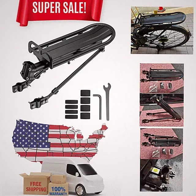 Heavy-Duty Adjustable Aluminum Bike Cargo Rack - 55lb Capacity & Quick Release
