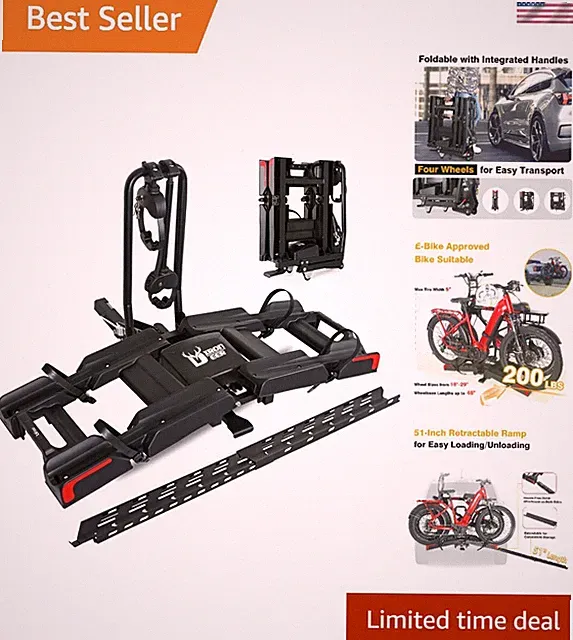 Heavy Duty Foldable E-Bike Rack - 200 Lbs Capacity for Fat Tires & Easy Access