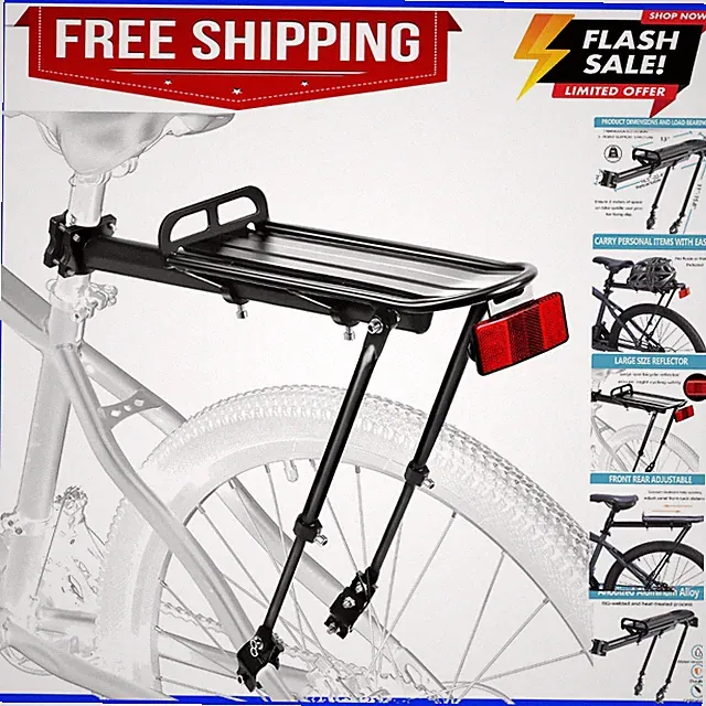Rear Bike Rack,Bike Cargo Rack,Aluminum Alloy,Large Size Reflective,Retractab...