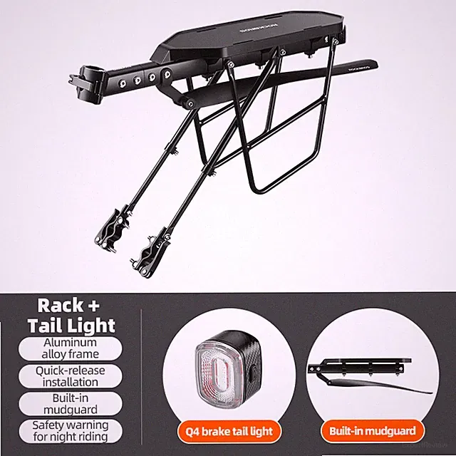 ROCKBROS Bike Rear Rack Carrier Pannier Luggage Cargo With Fender Taillight MTB
