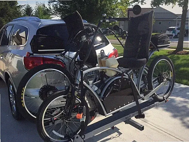 Tandem bike rack or electric sctr carrier ebikes up to 99" long,350# total load