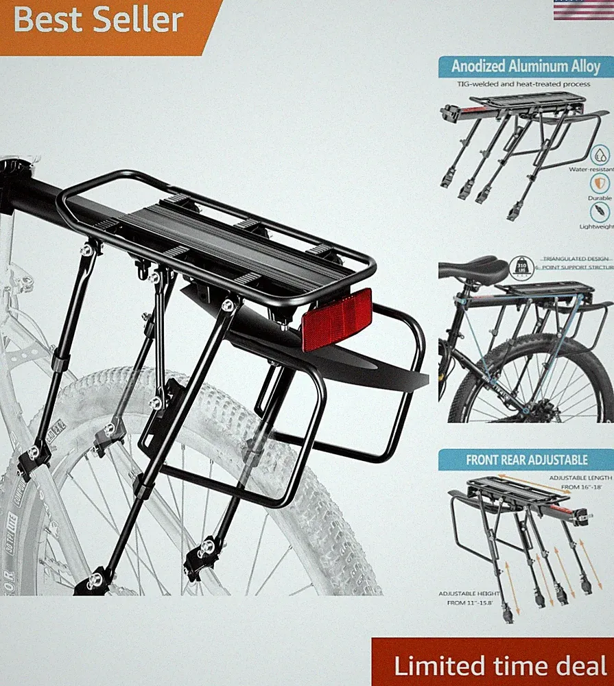 Universal 310 lb Bike Touring Cargo Rack - Easy Install with Enhanced Features